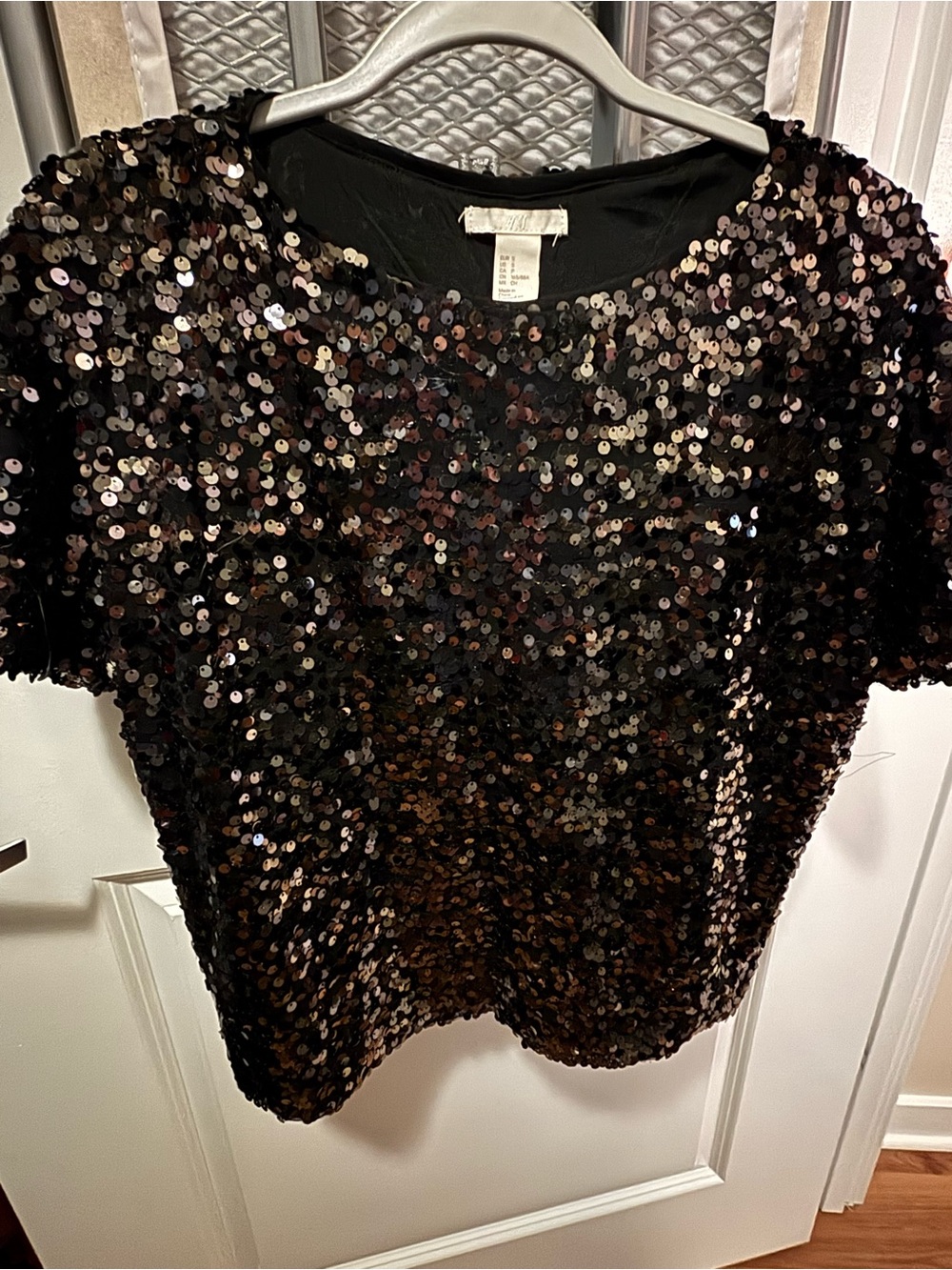 H&M Black Sequin Short-Sleeve Tee